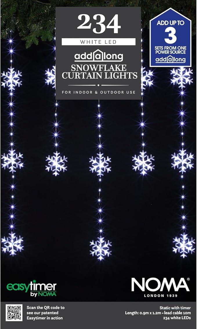 NOMA Snowflake Wire Curtain Lights 234 Cool White LEDs