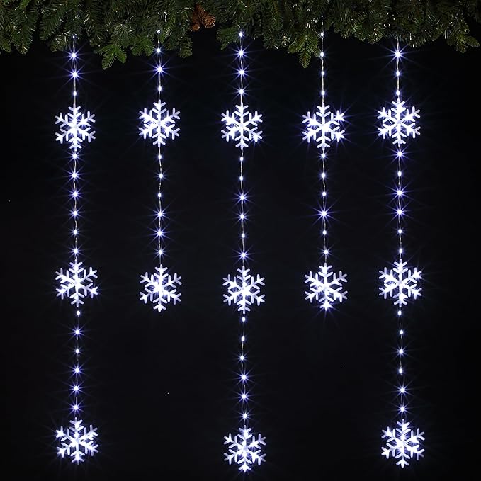 NOMA Snowflake Wire Curtain Lights 234 Cool White LEDs