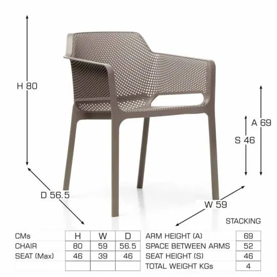 Cube 4 Seat Dining Set with Net Armchairs - Turtle Dove by Nardi