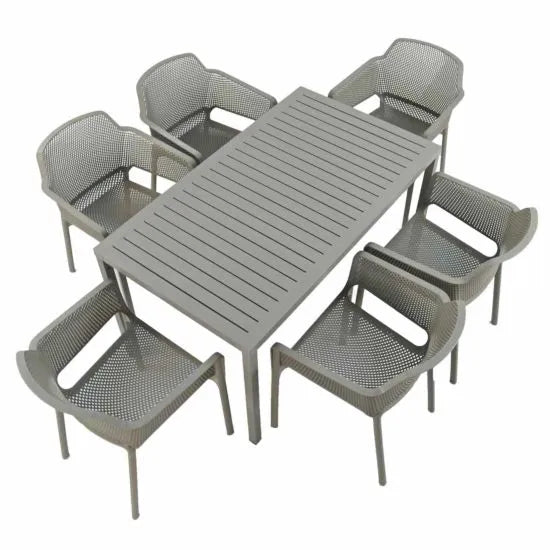 Cube 6 Seat Dining Set with Net Armchairs - Turtle Dove by Nardi