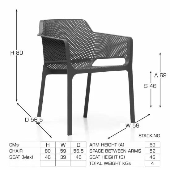 Cube 6 Seat Dining Set with Net Armchairs - Anthracite by Nardi