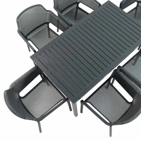 Cube 6 Seat Dining Set with Net Armchairs - Anthracite by Nardi