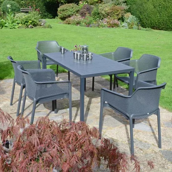 Cube 6 Seat Dining Set with Net Armchairs - Anthracite by Nardi