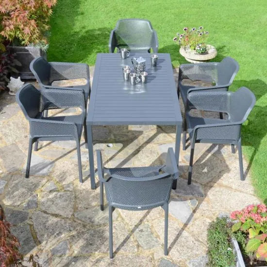 Cube 6 Seat Dining Set with Net Armchairs - Anthracite by Nardi