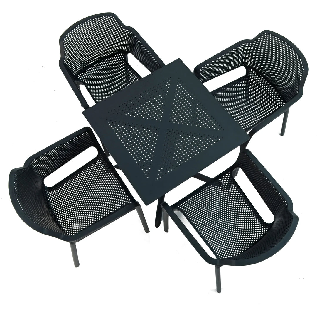 Clip 4 Seat Dining Set with Stackable Net Armchairs - Anthracite