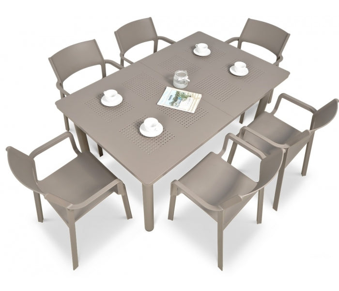 Libeccio 6 Seat Dining Extending Table  with Trill Arm Chairs – Turtle Dove