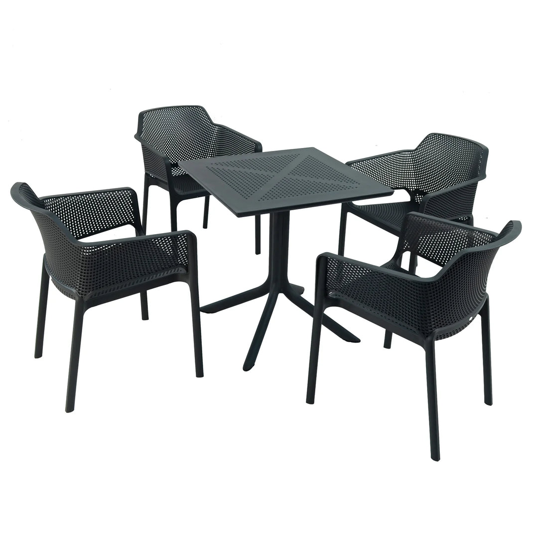 Clip 4 Seat Dining Set with Stackable Net Armchairs - Anthracite
