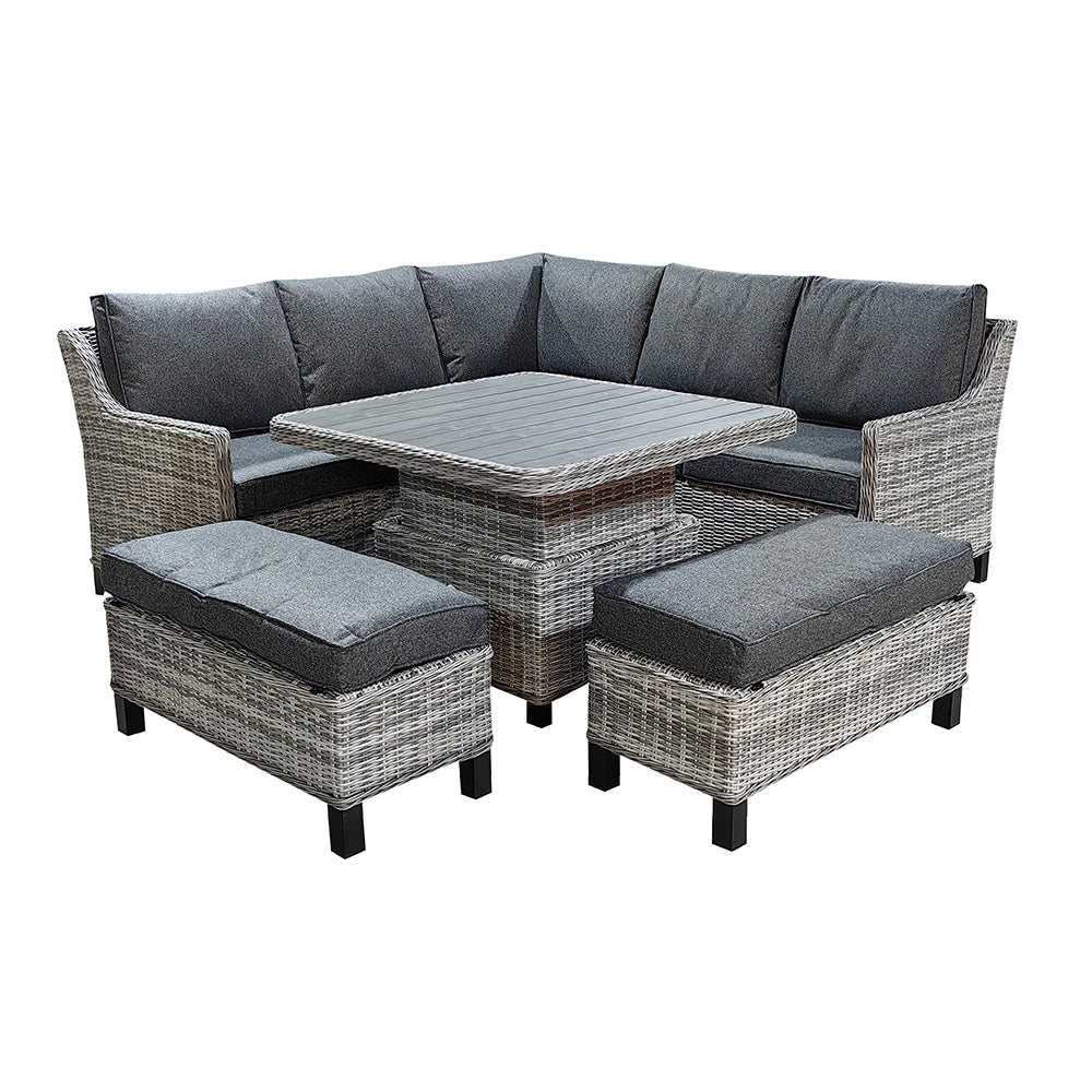 Hamilton Rattan Outdoor Corner Sofa Set with Height Adjustable Table - Dark Willow