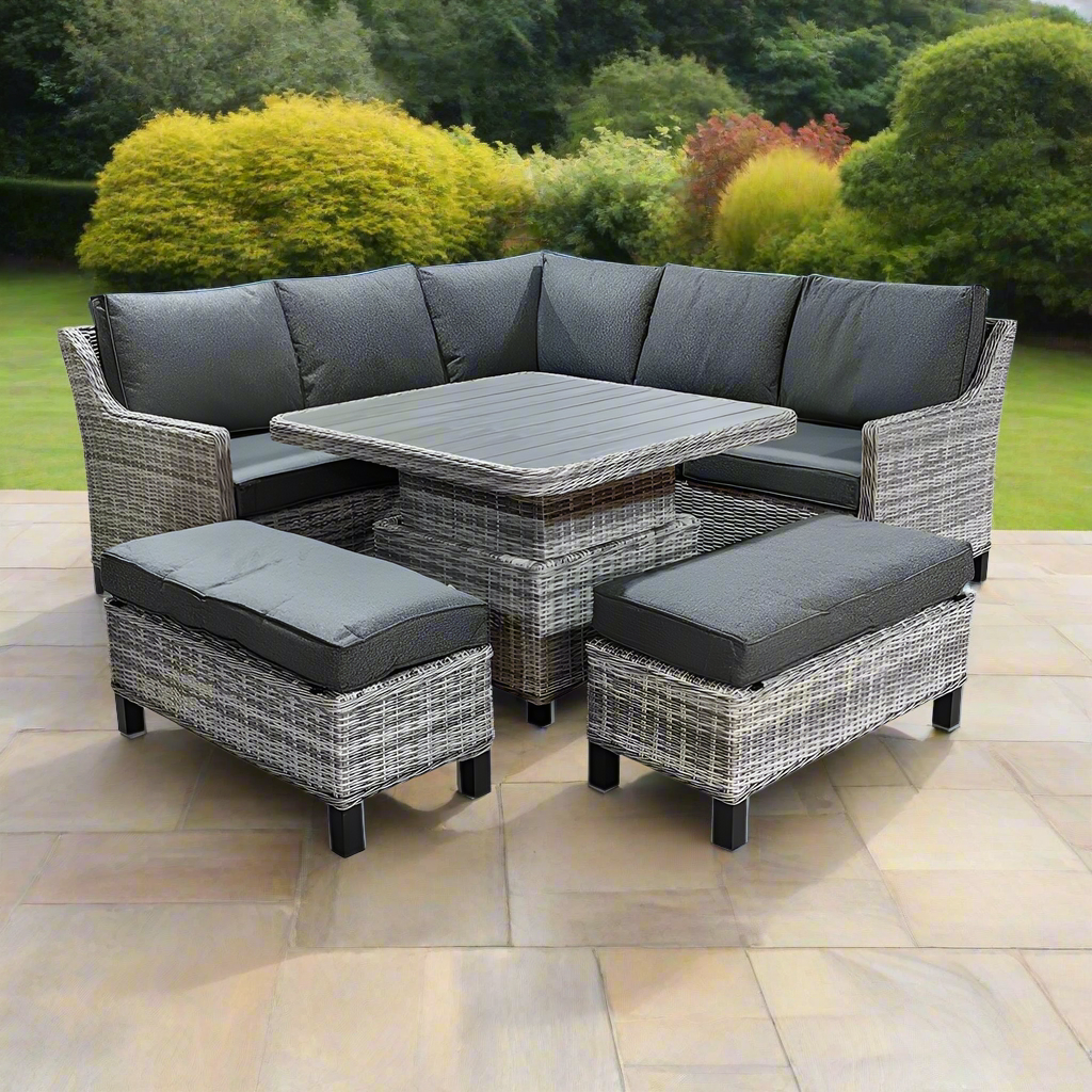 Hamilton Rattan Outdoor Corner Sofa Set with Height Adjustable Table - Dark Willow