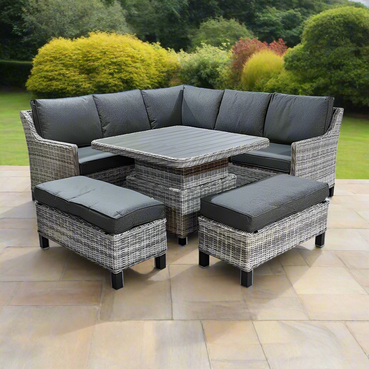 Hamilton Rattan Outdoor Corner Sofa Set with Height Adjustable Table - Dark Willow