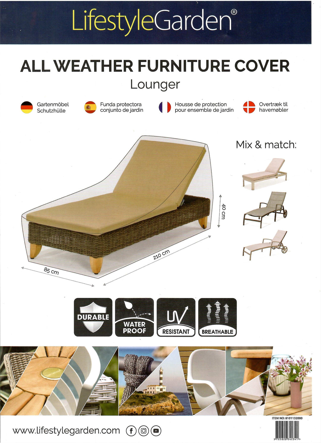 Lifestyle Garden Premium Sunbed / Lounger Cover 210x85cm