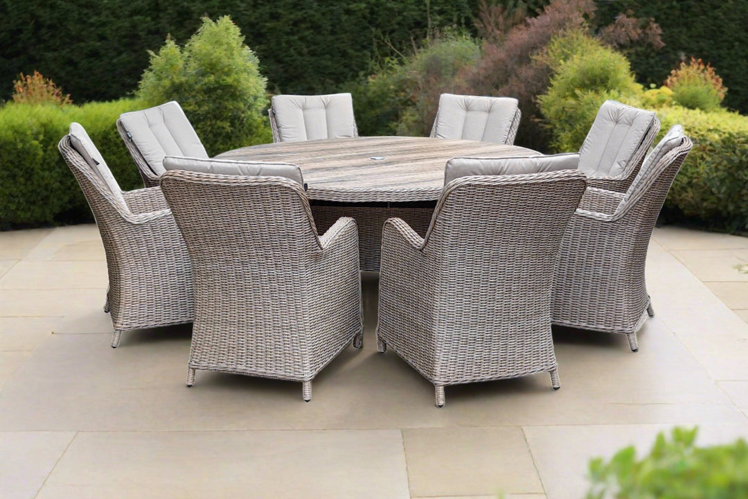 California 8 Seater Round Dining Set - Light Oak | KENT ONLY DELIVERY