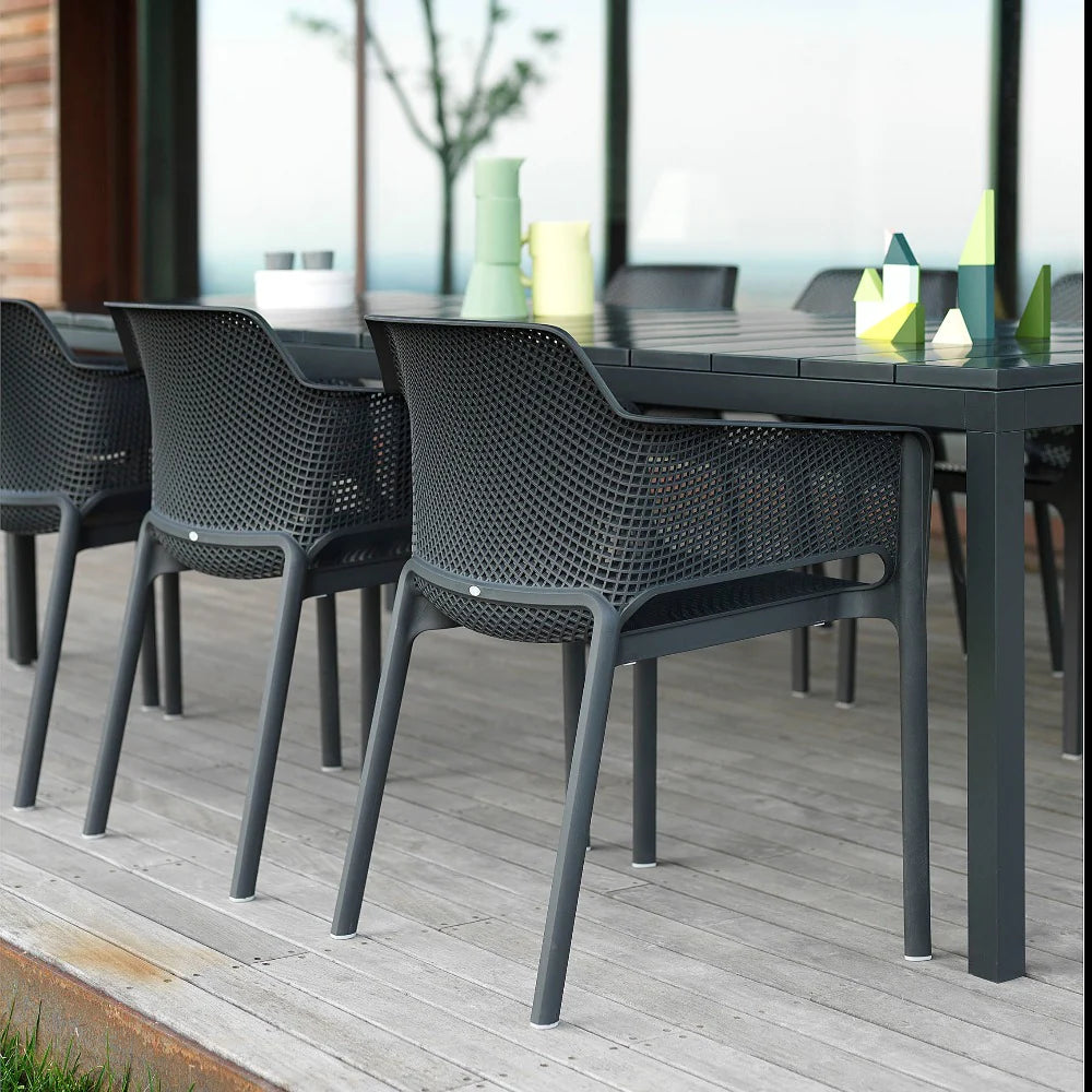 Rio Extendable 10 Seater Dining Set with Net Chairs - Anthracite