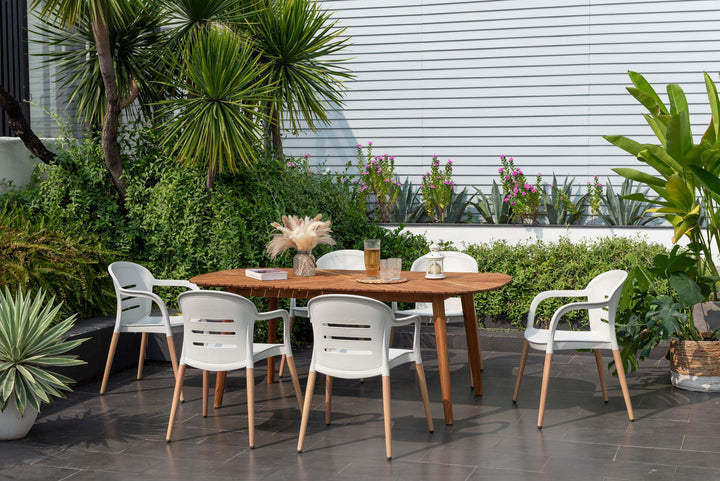 Lifestyle Garden Onyx 6-seater 190x90cm Rect Garden Dining Set – Social Plastic® Coral Sand