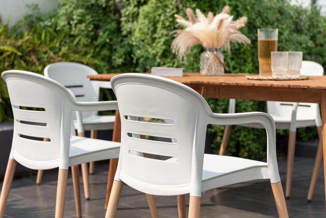 Lifestyle Garden Onyx 6-seater 190x90cm Rect Garden Dining Set – Social Plastic® Coral Sand