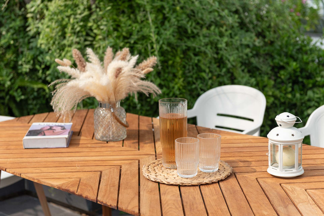 Lifestyle Garden Onyx 6-seater 190x90cm Rect Garden Dining Set – Social Plastic® Coral Sand