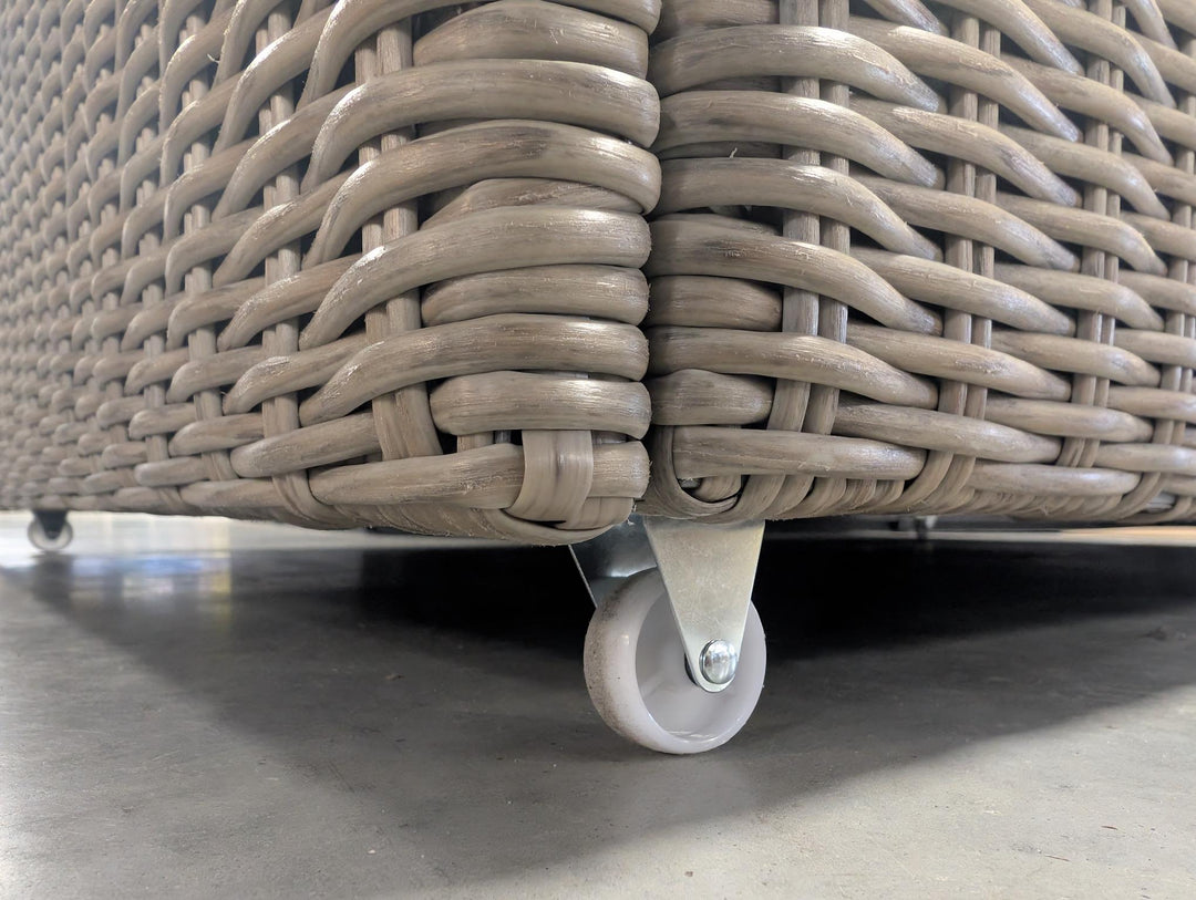 close up of Rattan garden storage chest
