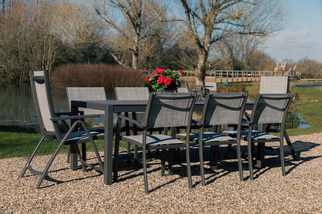 Lifestyle Garden Solana 8 Seater Aluminium Dining Set with 2 Multi Position Chairs