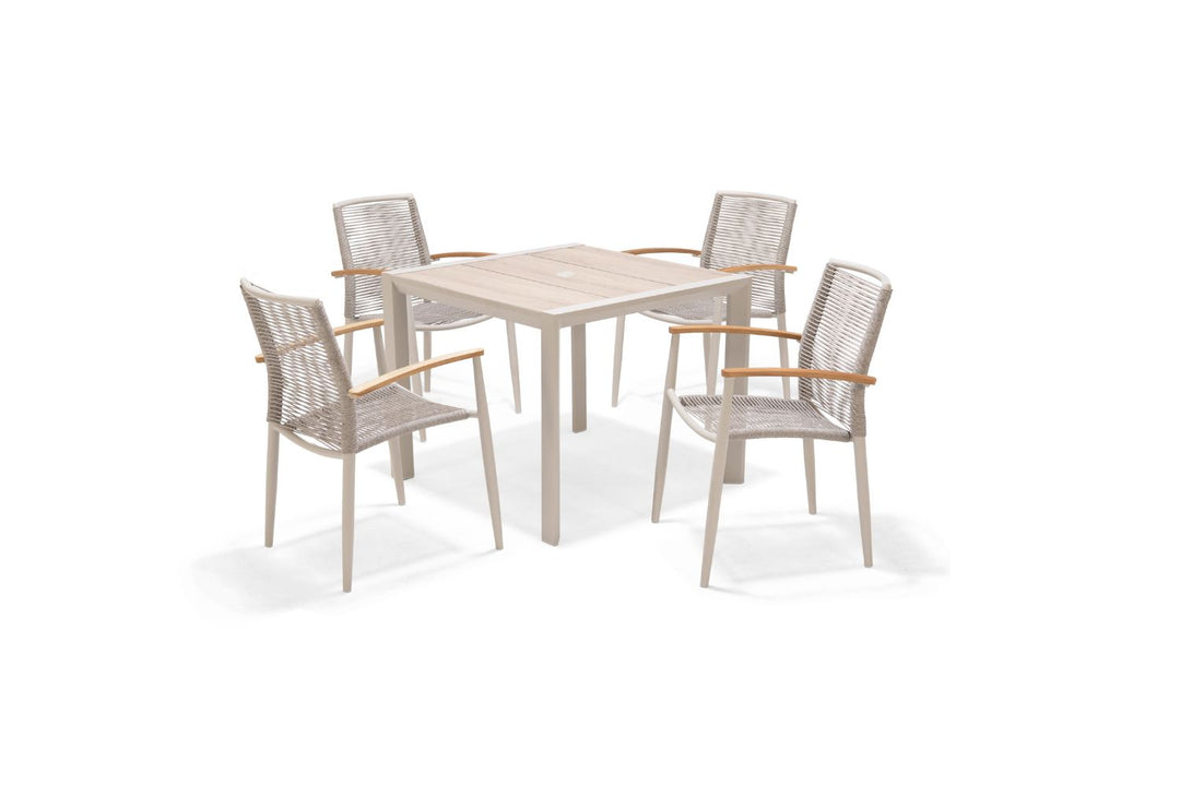 Lifestyle Garden Topaz-Urbanite Light 4 Seat Dining Set with Rope Chairs