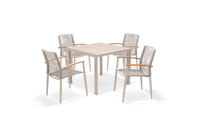 Lifestyle Garden Topaz-Urbanite Light 4 Seat Dining Set with Rope Chairs