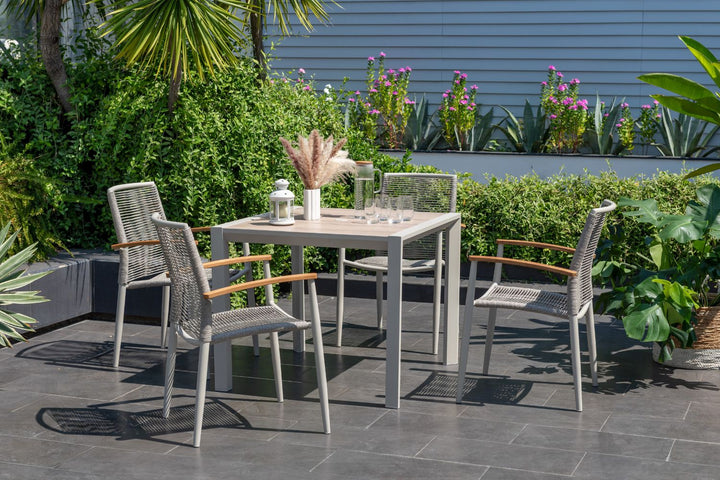 Lifestyle Garden Topaz-Urbanite Light 4 Seat Dining Set with Rope Chairs