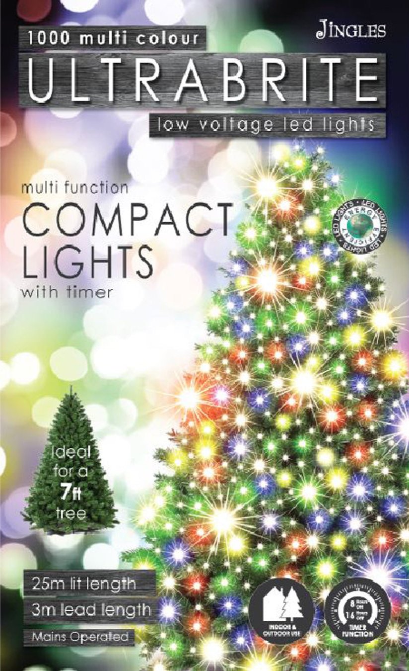 1000 Multicolour Ultrabrite LED Christmas Compact String Lights (25m Lit Length)