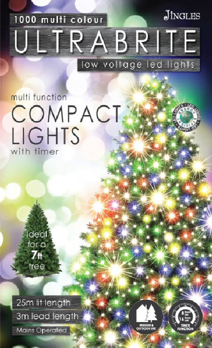1000 Multicolour Ultrabrite LED Christmas Compact String Lights (25m Lit Length)