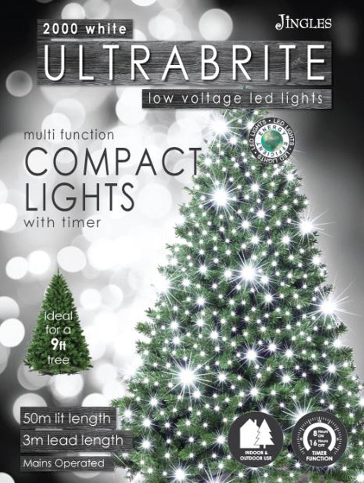 2000 Cool White Ultrabrite LED Christmas Compact String Lights (50m Lit Length)
