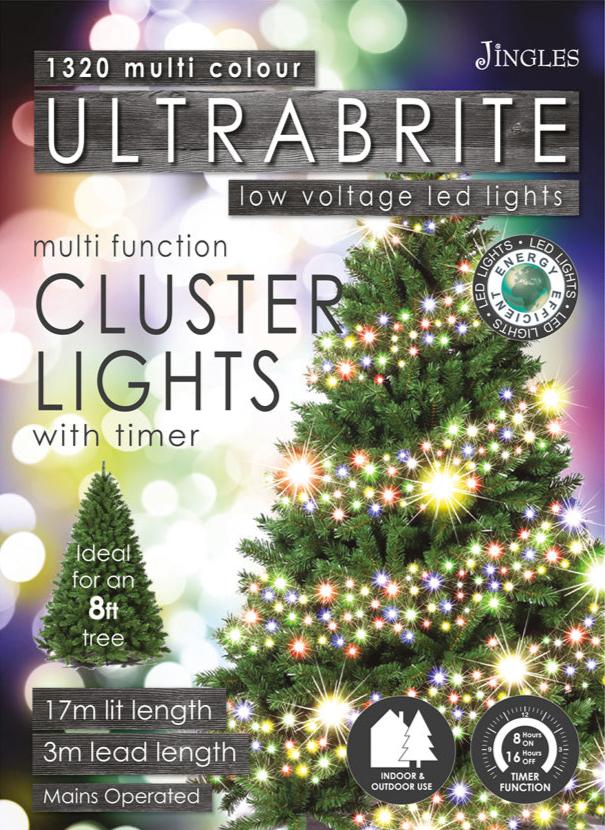 1320 Multicolour Ultrabrite LED Christmas Cluster Lights (17m Lit Length)