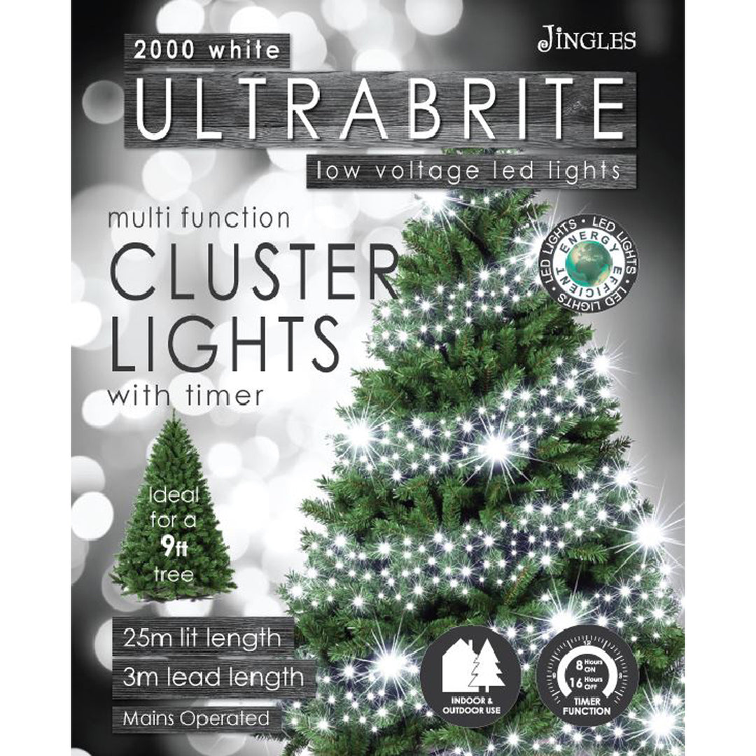 2000 Cool White Ultrabrite LED Christmas Cluster Lights (25m Lit Length)