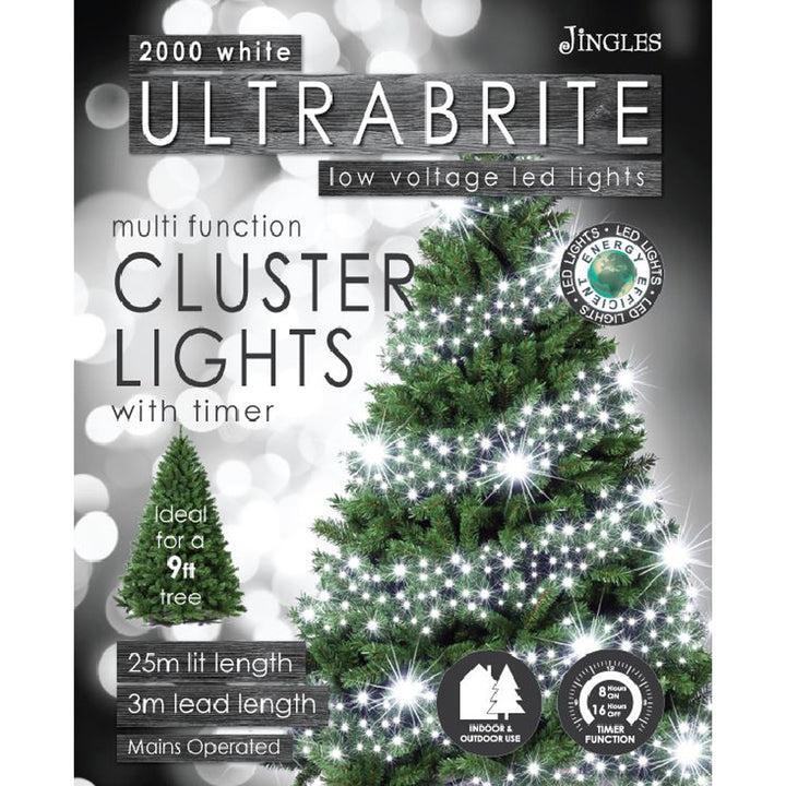 2000 Cool White Ultrabrite LED Christmas Cluster Lights (25m Lit Length)