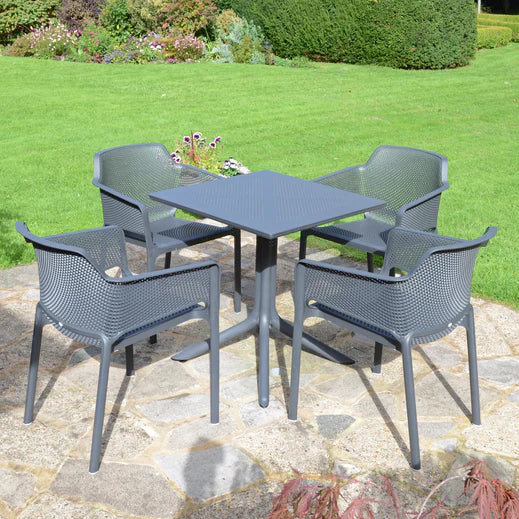 Clip 4 Seat Dining Set with Stackable Net Armchairs - Anthracite