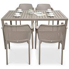 Cube 4 Seat Dining Set with Net Armchairs - Turtle Dove by Nardi