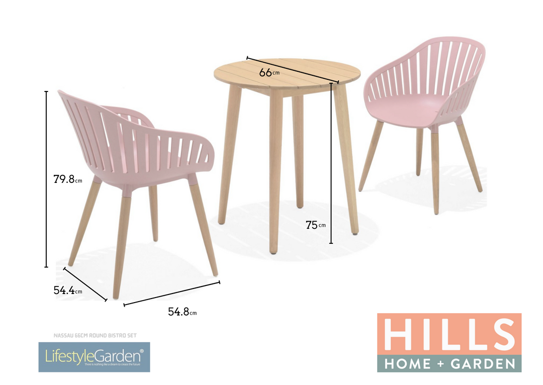 Lifestyle Garden Nassau Bistro 2 Seater 66cm Round Set - Pink