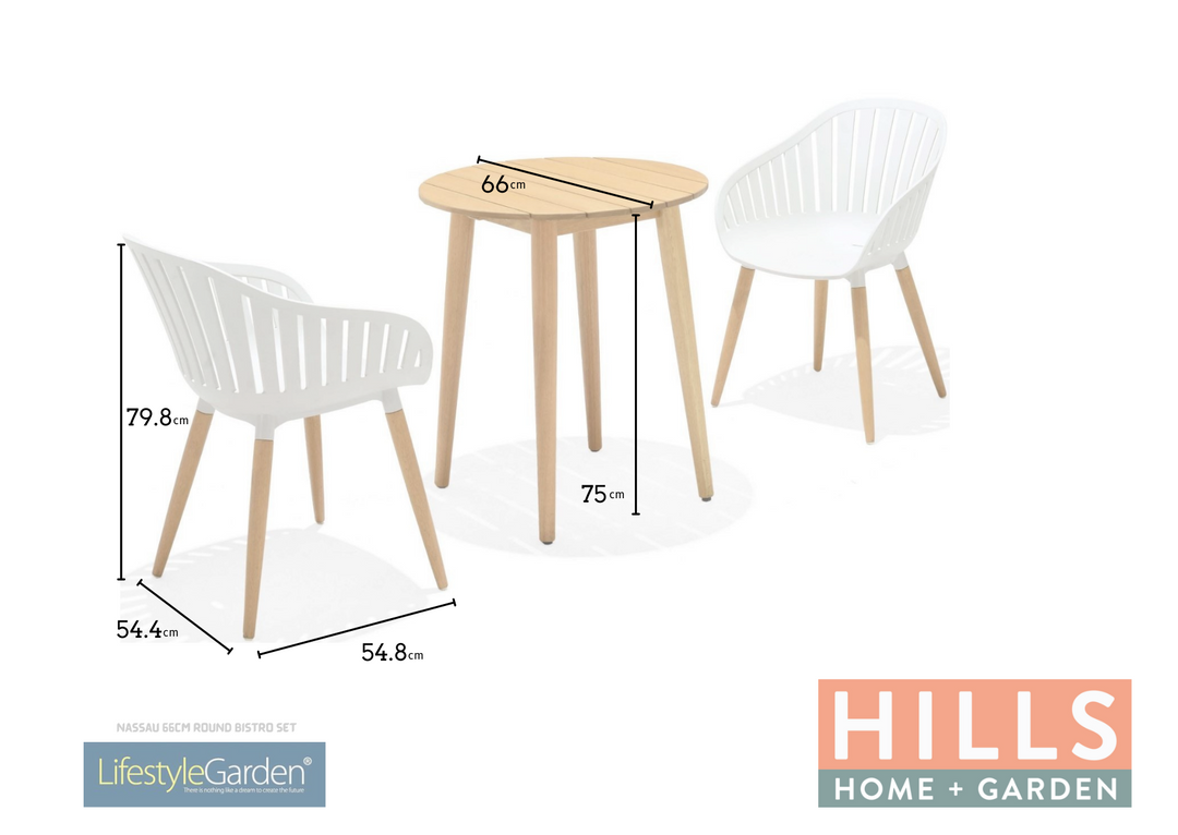 Lifestyle Garden Nassau Bistro 2 Seater 66cm Round Set - White