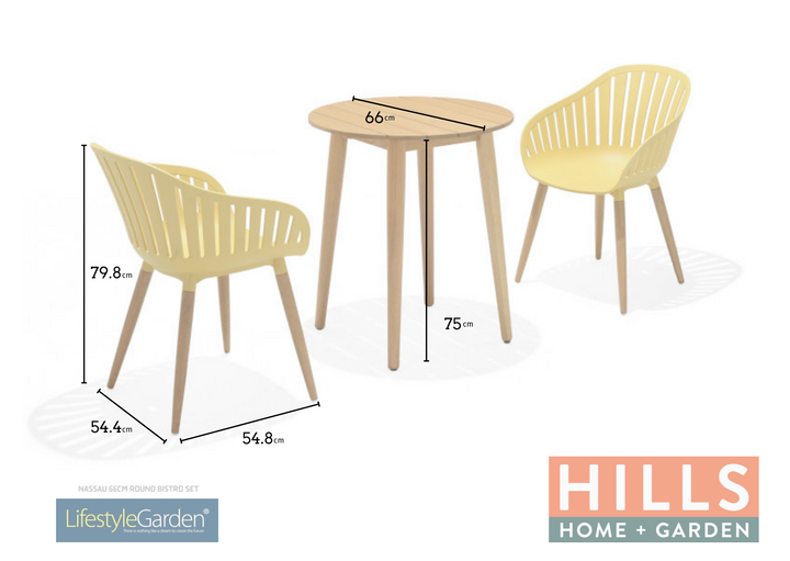 Lifestyle Garden Nassau Bistro 2 Seater 66cm Round Set - Yellow