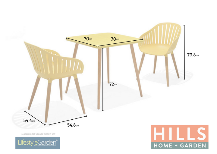 Lifestyle Garden Nassau Bistro 2 Seater 70cm Square Set - Yellow