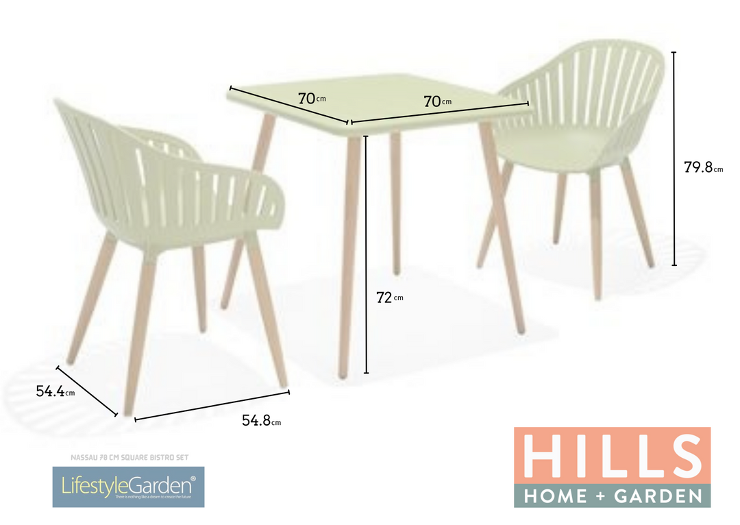 Lifestyle Garden Nassau Bistro 2 Seater 70cm Square Set - Green