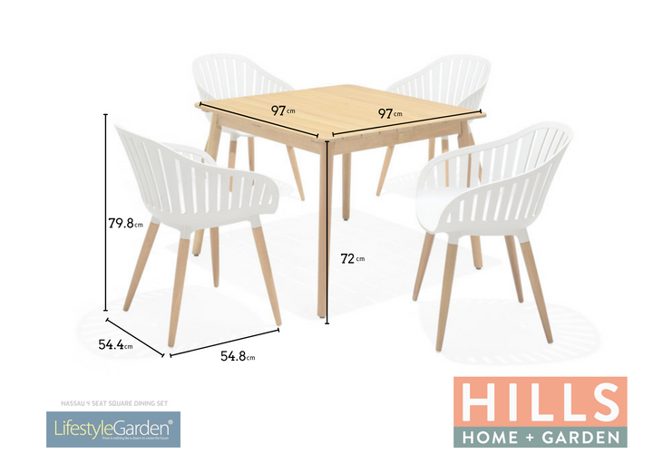 Nassau 4 Seat Square Dining Set - White by Lifestyle Garden