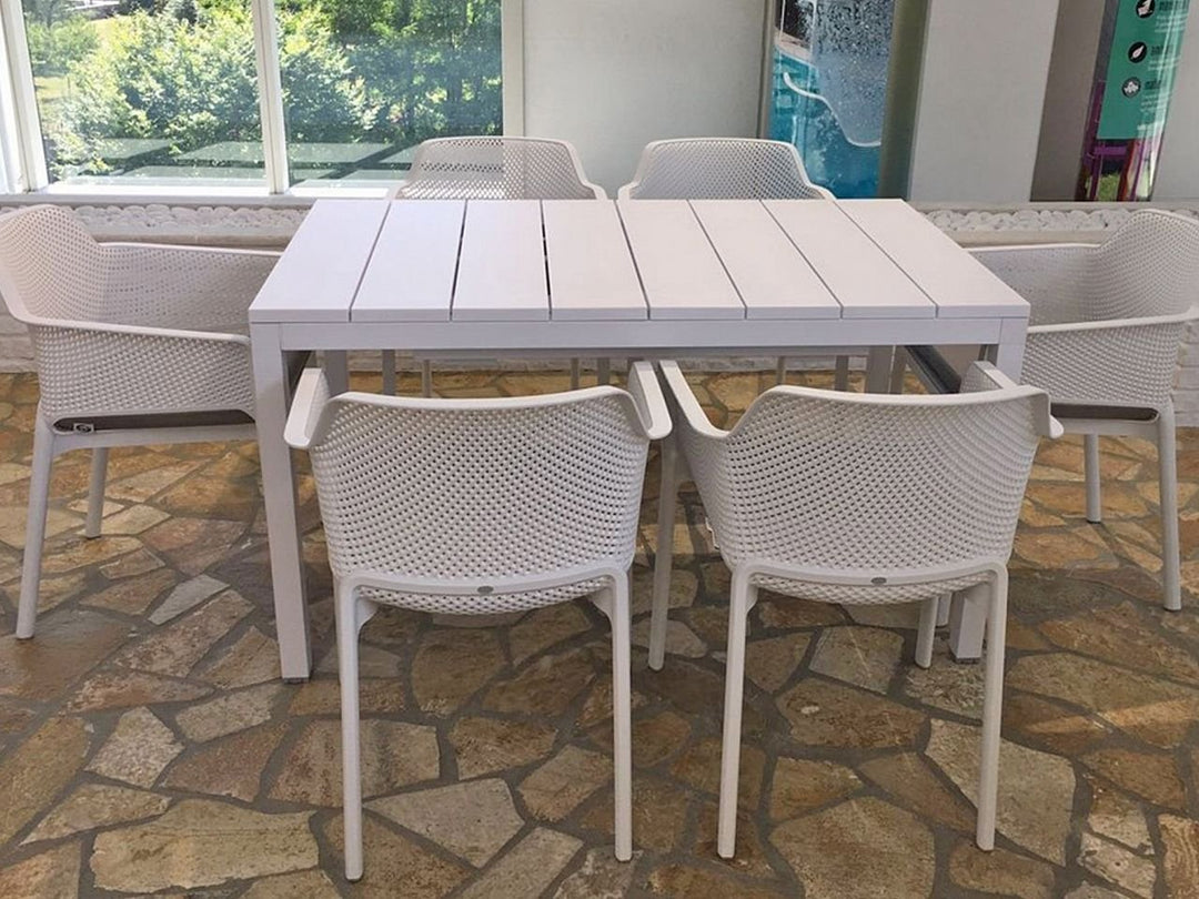Rio Extendable 6 Seater Dining Set with Net Chairs - White