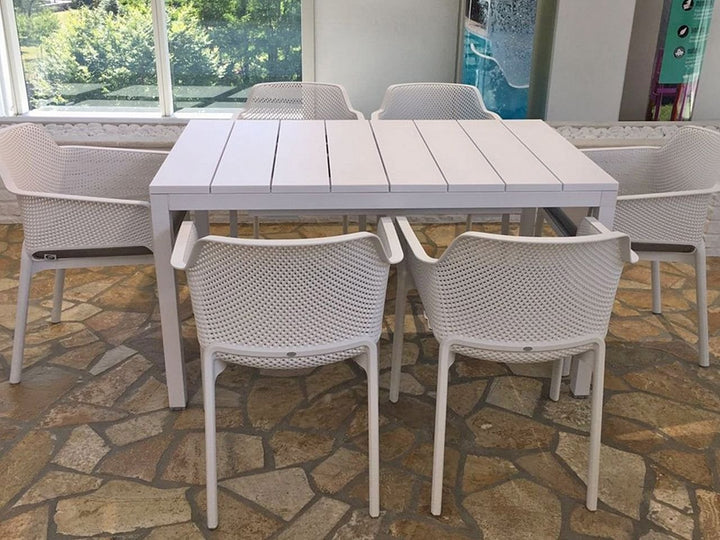 Rio Extendable 6 Seater Dining Set with Net Chairs - White