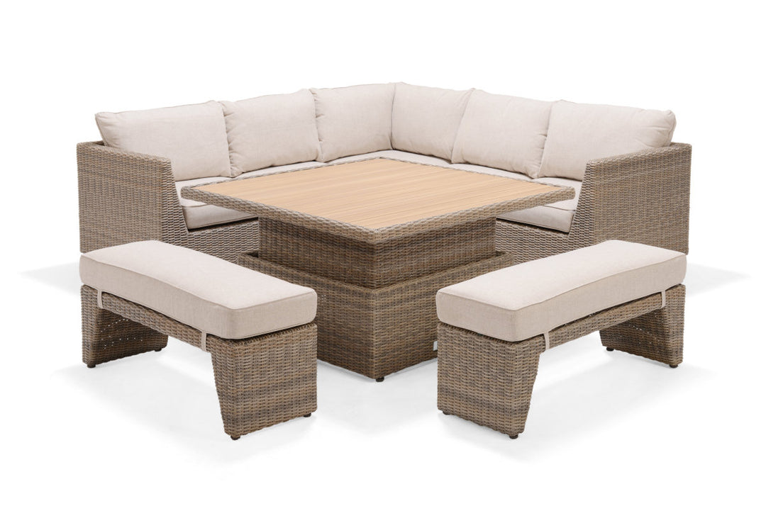 Lifestyle Garden Bermuda Dining Corner Set with Benches and Height Adjustable Table - LIGHT