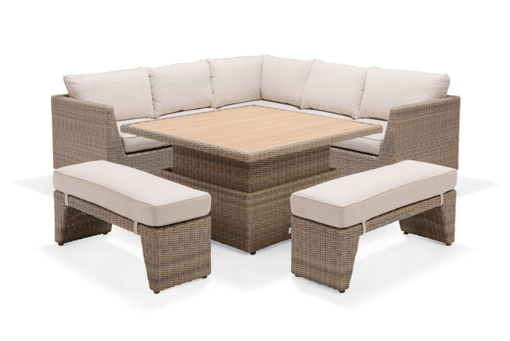 Lifestyle Garden Bermuda Dining Corner Set with Benches and Height Adjustable Table - LIGHT