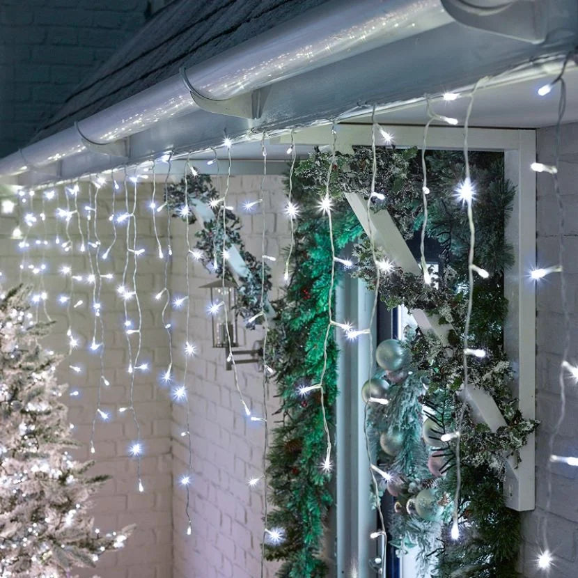 480 LED Snowing Icicle Christmas Lights (11.8m Lit Length) - Cool White
