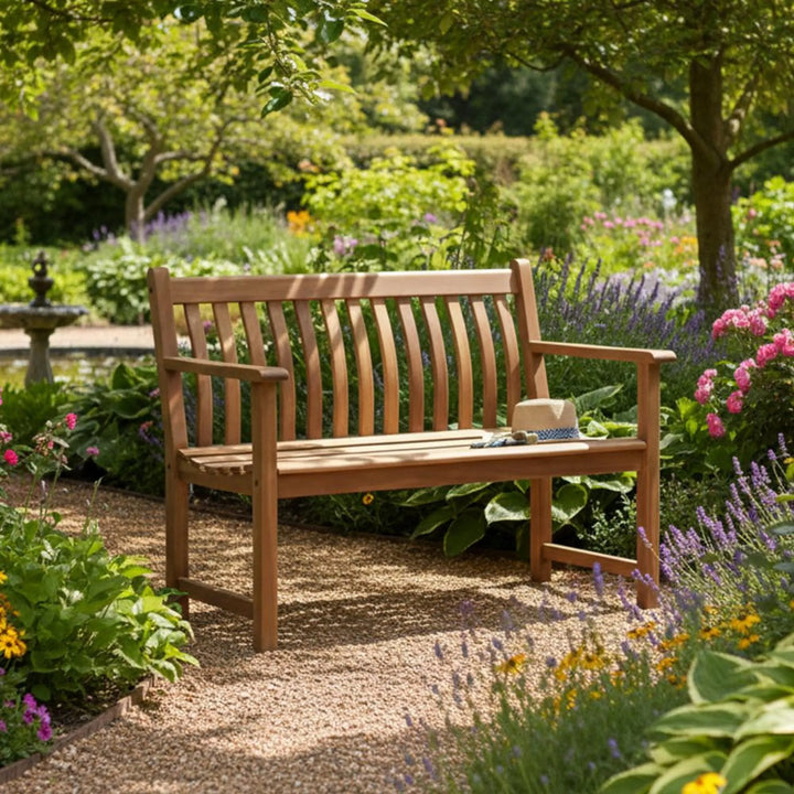 Alexander Rose Lakeside Garden Bench - Broadfield Flat Arm - 4ft - Acacia Wood