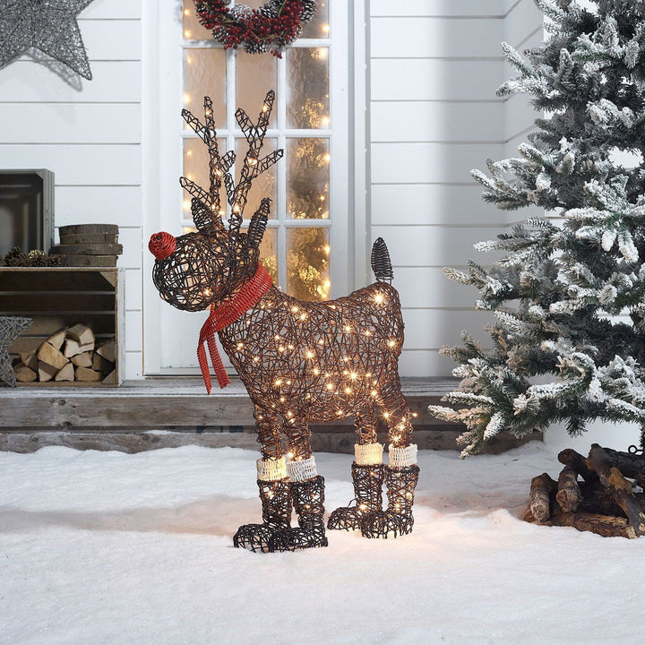 Standing Rudolph the 100cm Brown Rattan Christmas Reindeer with LED Lights