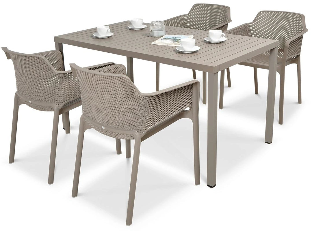 Cube 4 Seat Dining Set with Net Armchairs - Turtle Dove by Nardi