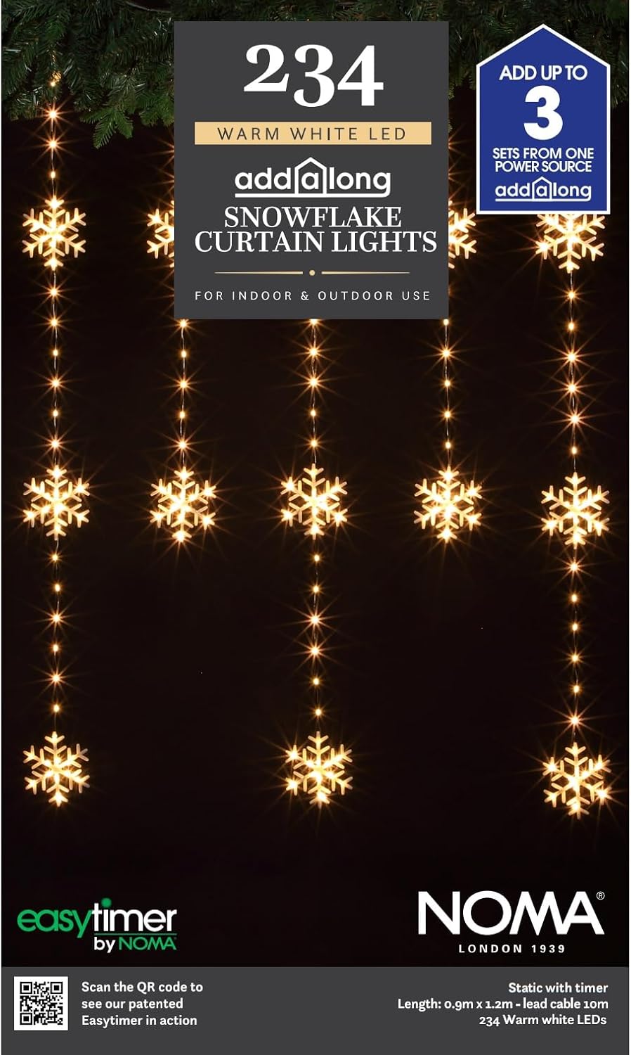 NOMA Snowflake Wire Curtain Lights 234 Warm White LEDs