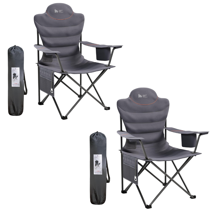 2x Outsider Oversize Padded Quad Folding Camp Chair with Storage Pockets and Bottle Opener