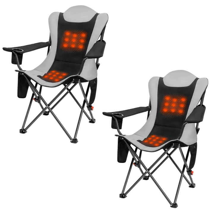 2x Outsider Heated Folding Quad Camp Chair with Cooler, Drinks Holder and Bottle Opener
